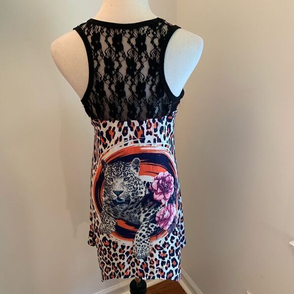 Leopard, Roses, Lace and Rhinestone Dress Sz L - Picture 2 of 6